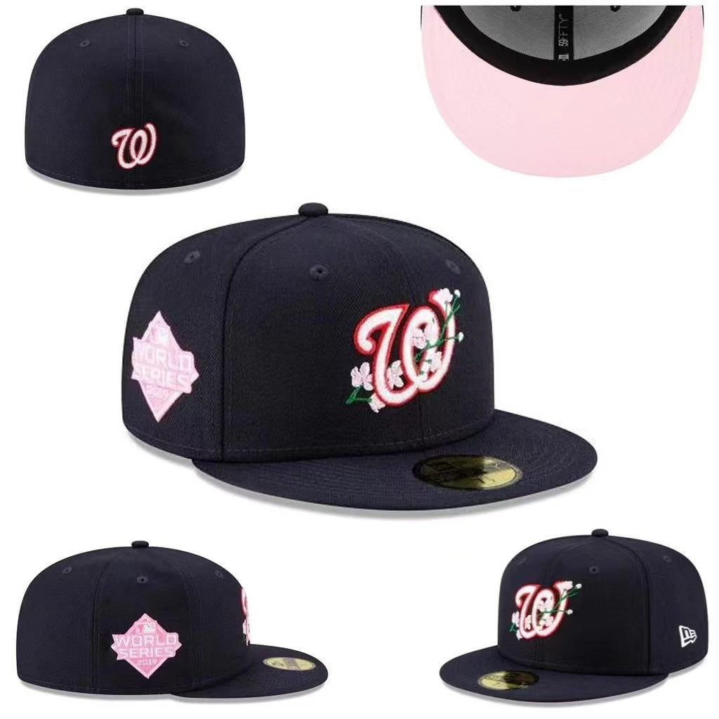Washington Nationals Navy Pink World Series Floral Fitted Hat