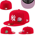 New York Yankees 59FIFTY Fitted Hat with Rose Embroidery and 1999 World Series Patch – Red