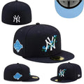 New York Yankees 59FIFTY Fitted Hat with Floral Embroidery and World Series Patch – Navy Blue