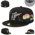 Miami Marlins Floral Embroidered Black Fitted Cap with Iconic Logo