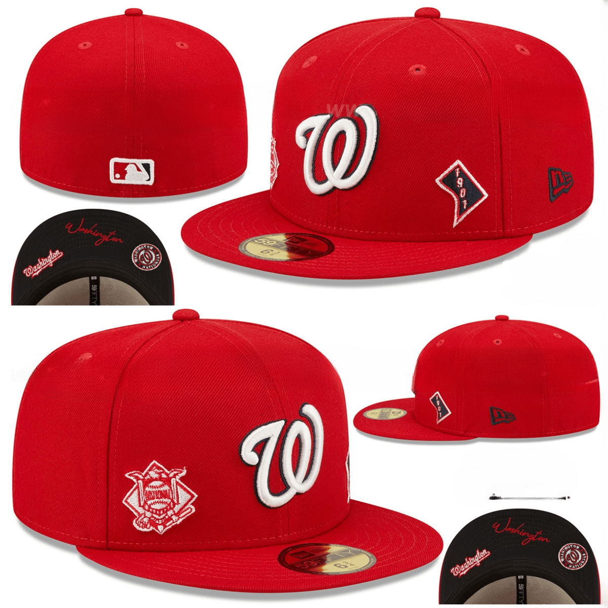 Official Washington Nationals MLB Fitted Hat – Premium Red Design with Team Logo and Side Patches