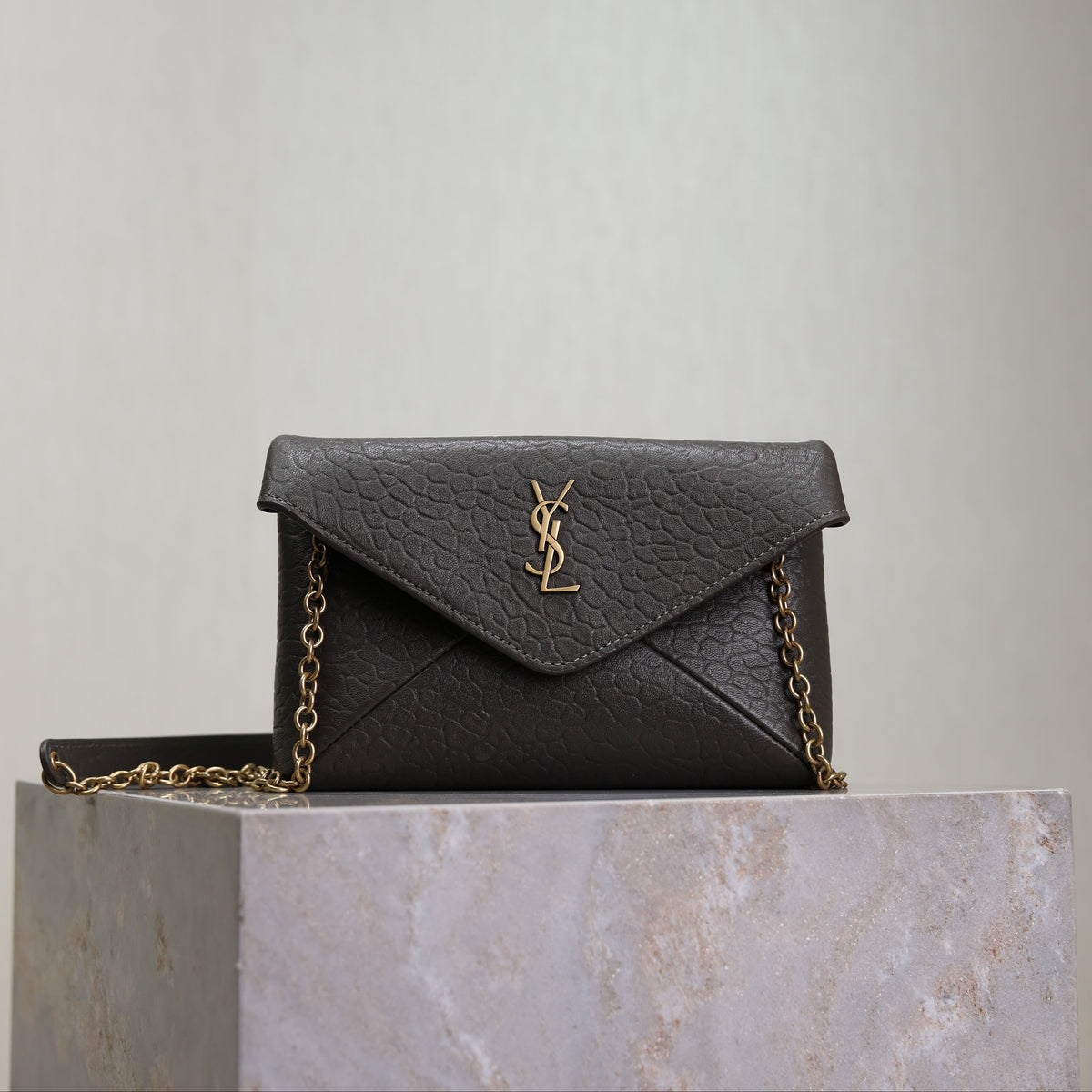 YSL 25S CALYPSO MINI 19 IN CHARCOAL GRAY LAMBSKIN GOLD HARDWRE