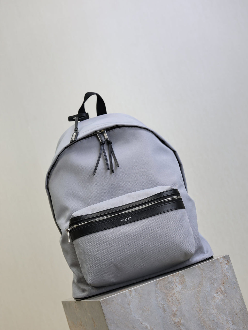 YSL 25S CITY BACKPACK 38 IN SLATE GRAY CANVAS AND CALFSKIN