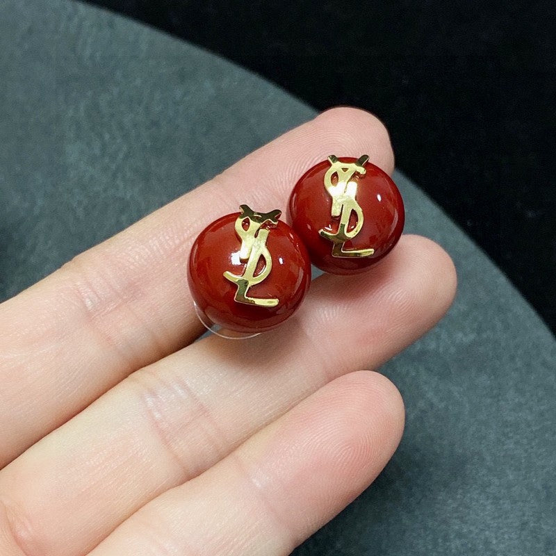 18K YSL White & Red Earrings