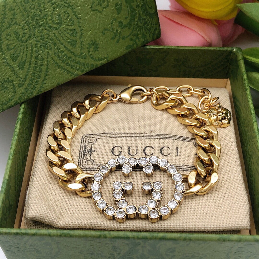 18K Double Gucci Interlocking Gucci Diamond Chain Bracelet