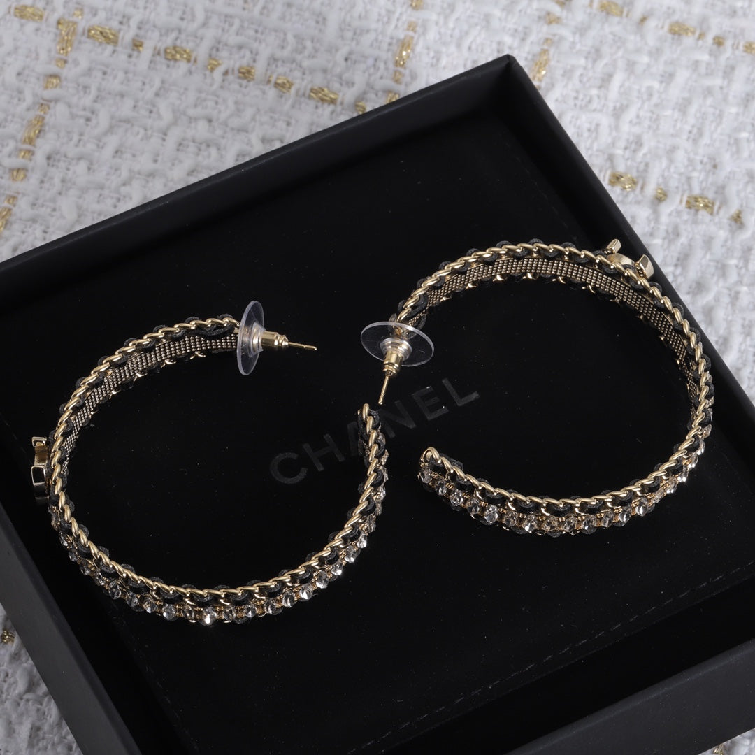 18K  Chanel Leather Chain Earrings