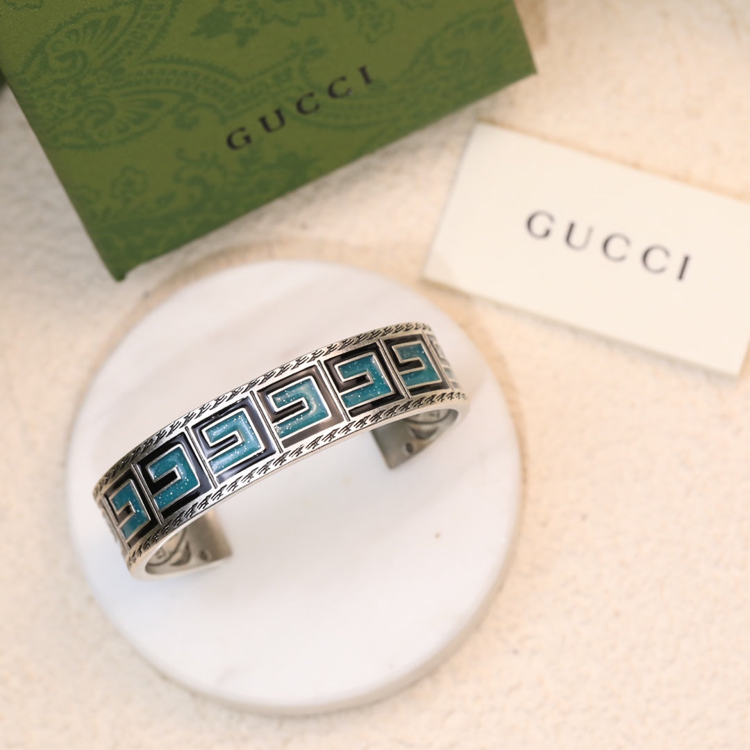 Double Gucci Cube Green Wide Bracelet