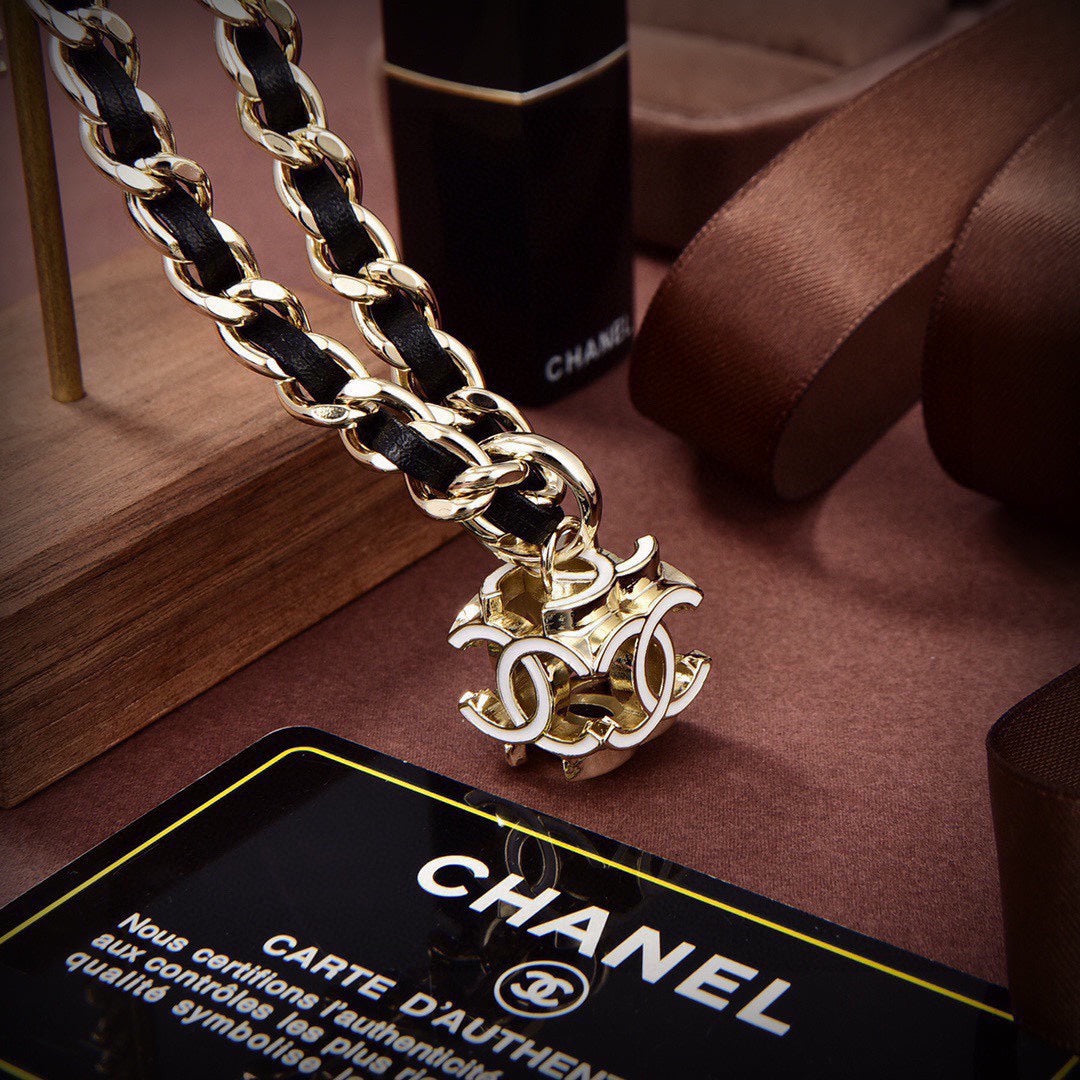 18K  Chanel Leather Choker Necklace
