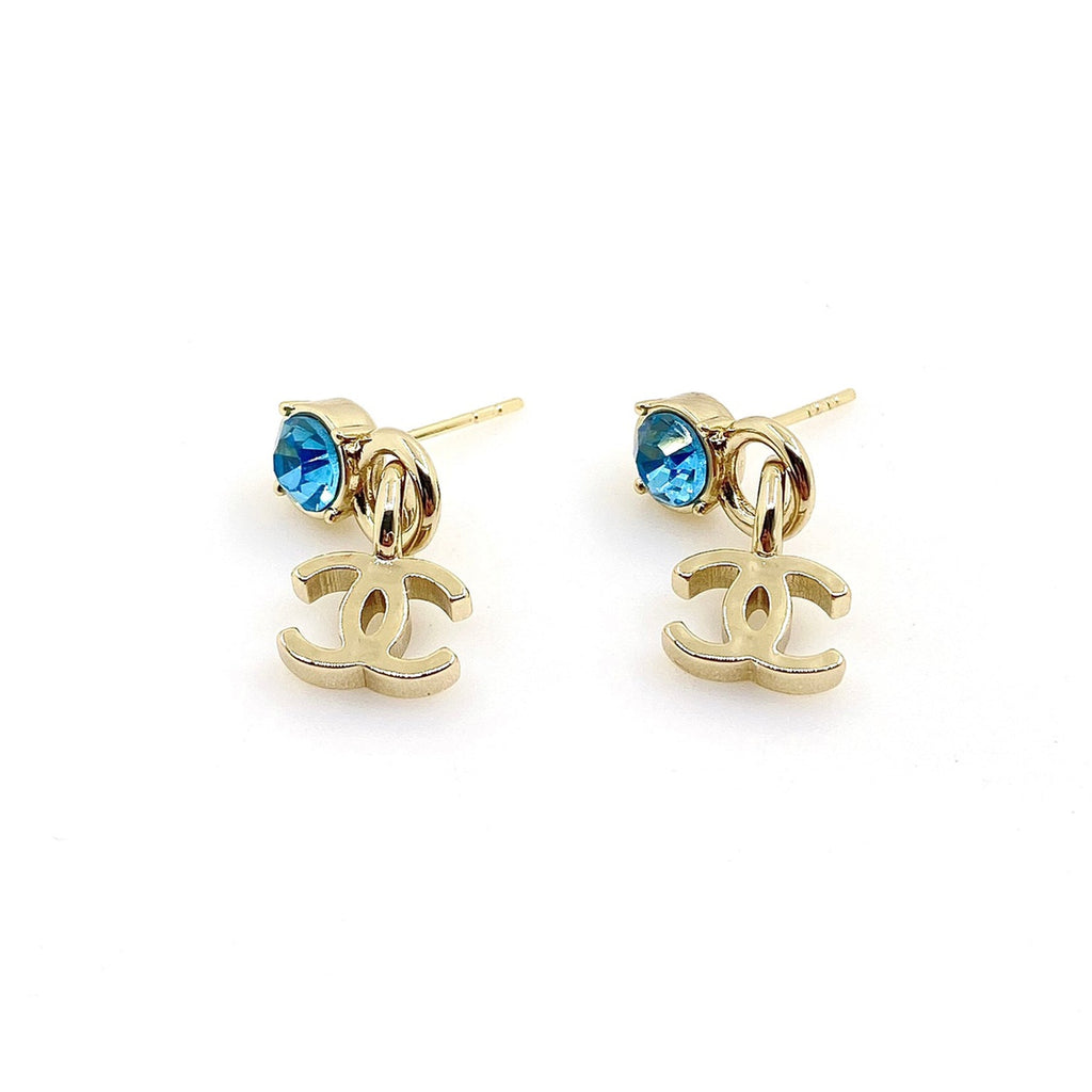 18K  Chanel Blue Crystal Earrings