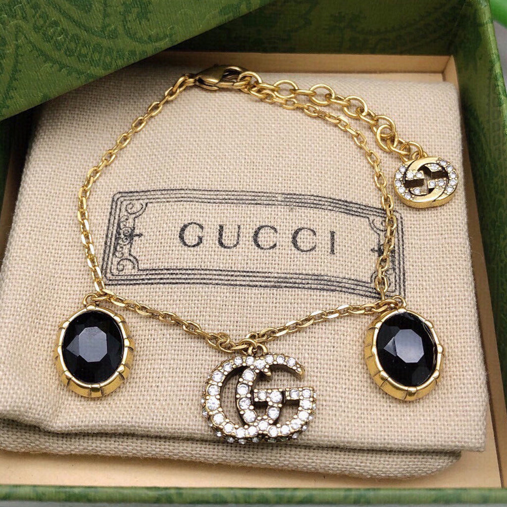 18K Double Gucci Black Stones Bracelet