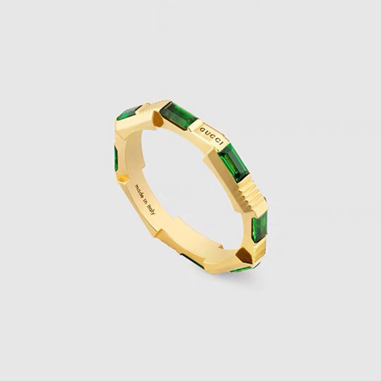 18K Double Gucci Link To Love Tormaline Green And Diamond Ring