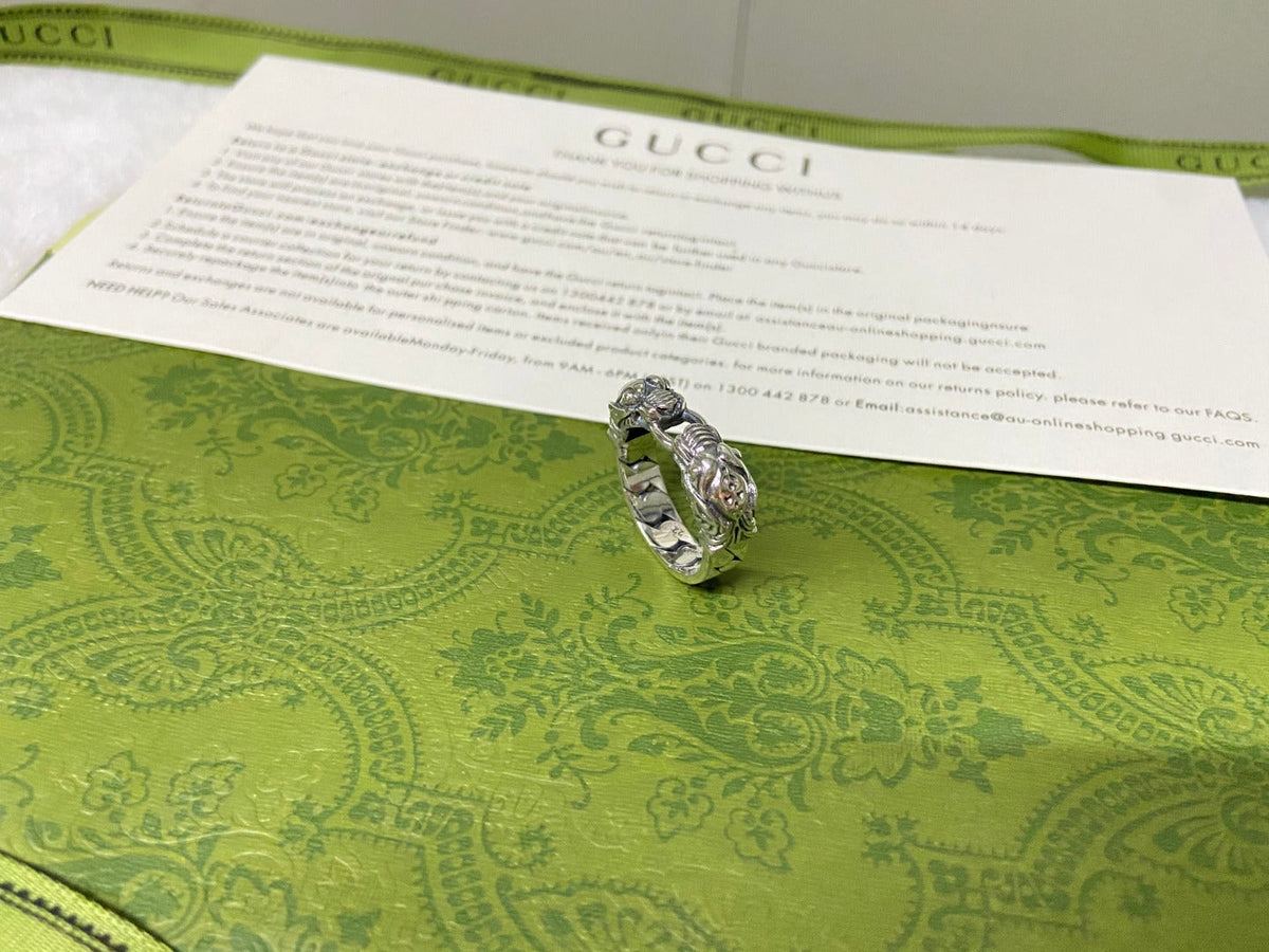 Double Gucci Tiger Head Chain Ring