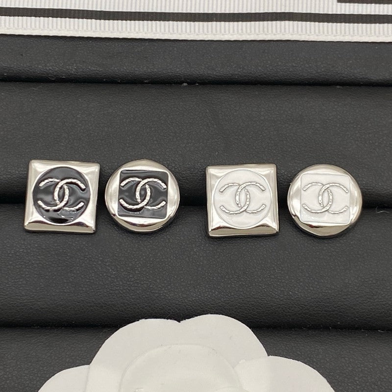 18K  Chanel Black & White Square Gold Earrings
