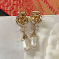 18K  Chanel Camellia Pearl Earrings