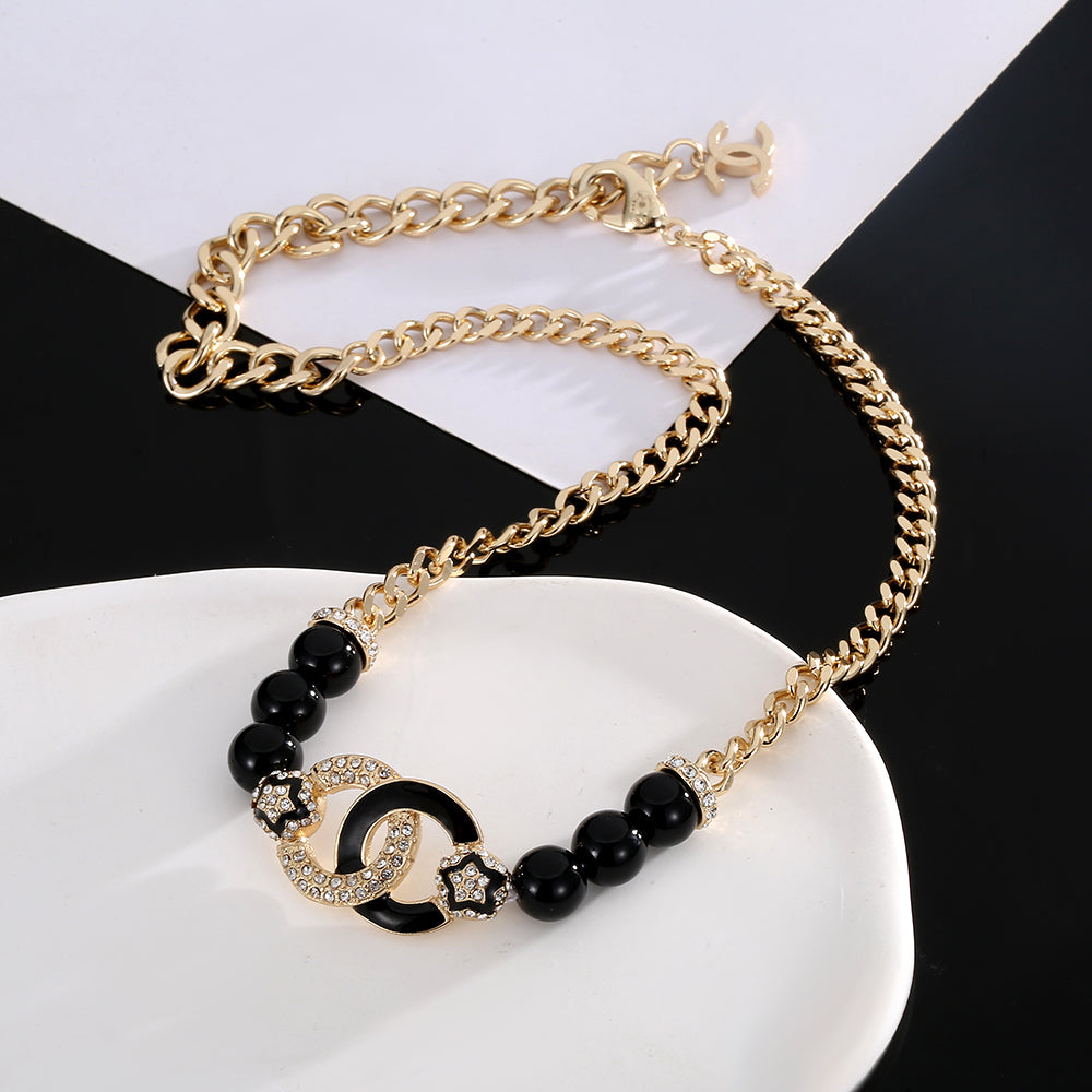 18K  Chanel Black Pearls Diamonds Necklace