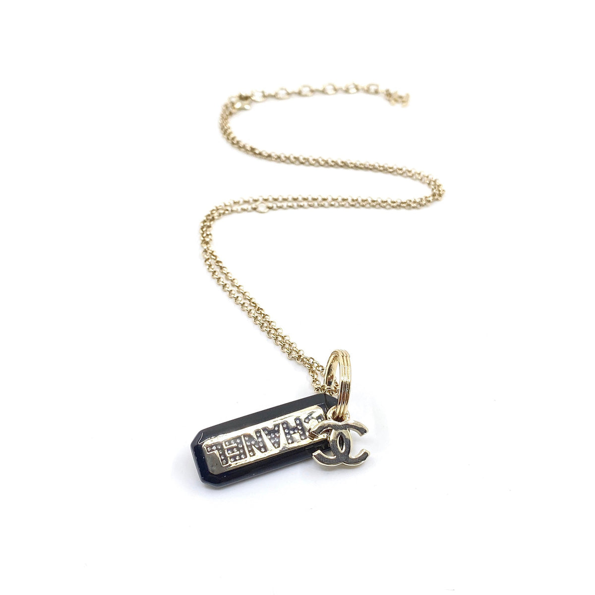 18K  Chanel Black Plate Chain Necklace