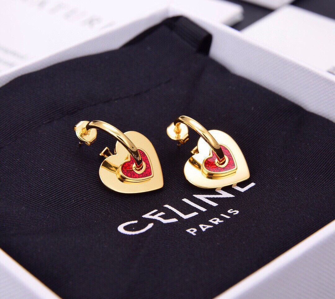 18K Celine Red Heart Earrings