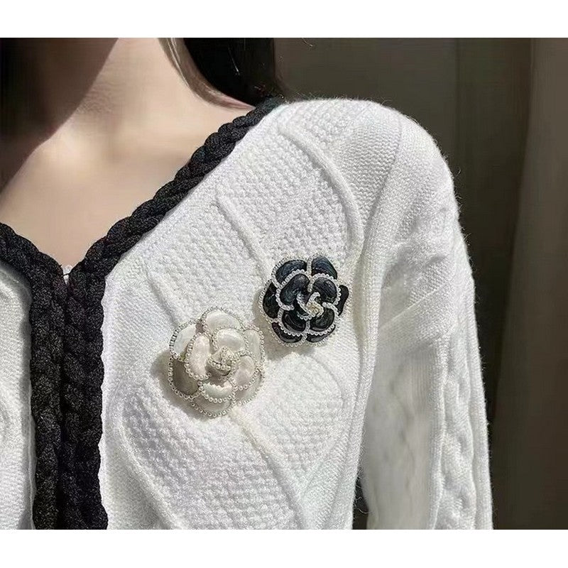 18K  Chanel Camellia Black & White Brooch