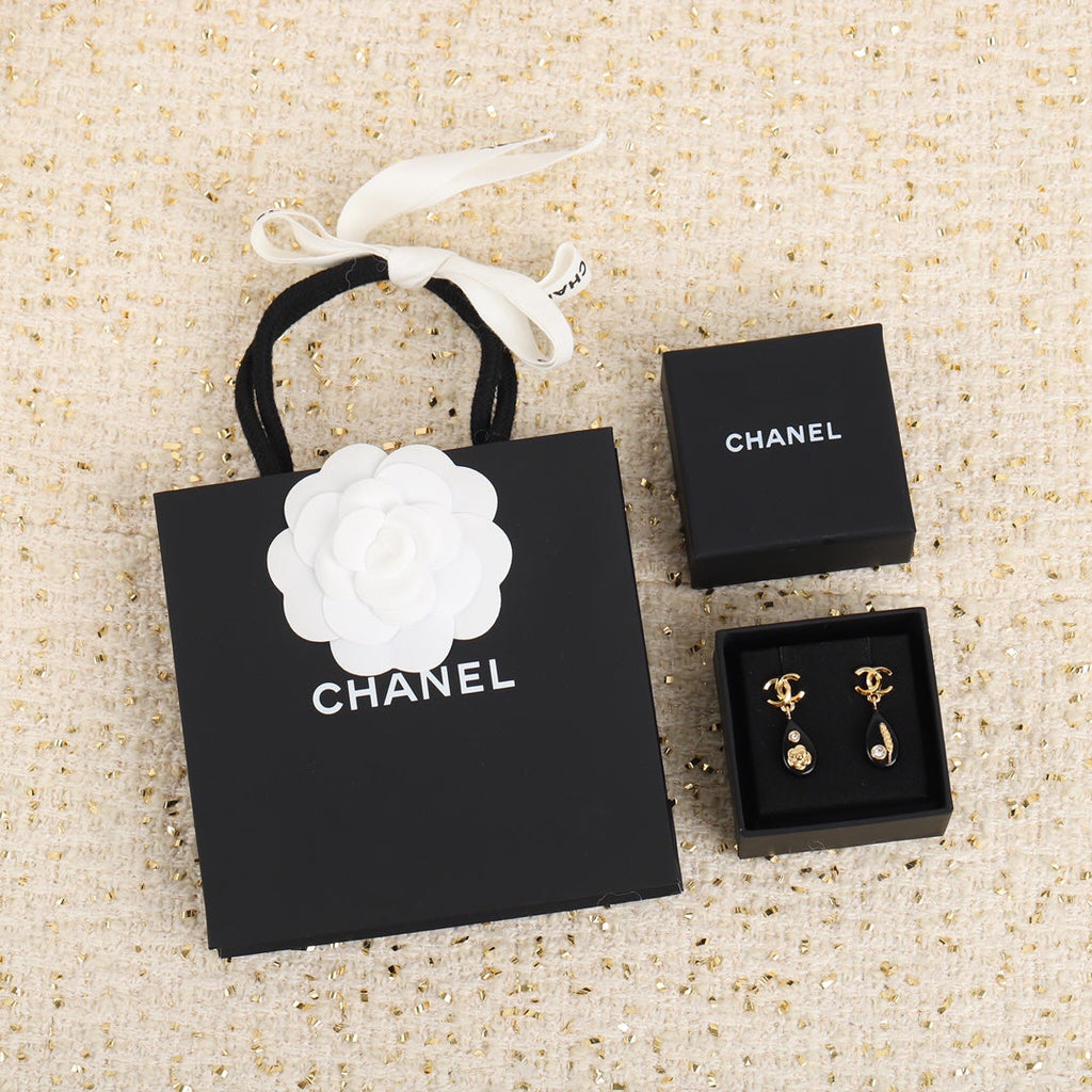 18K  Chanel Camellia Pendant Earrings