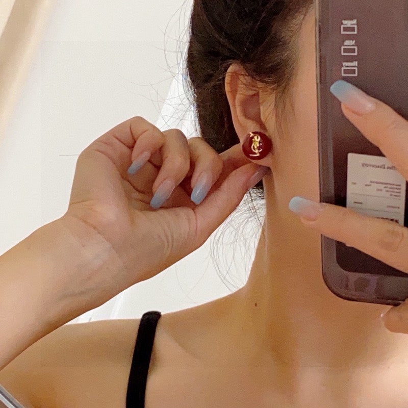 18K YSL White & Red Earrings