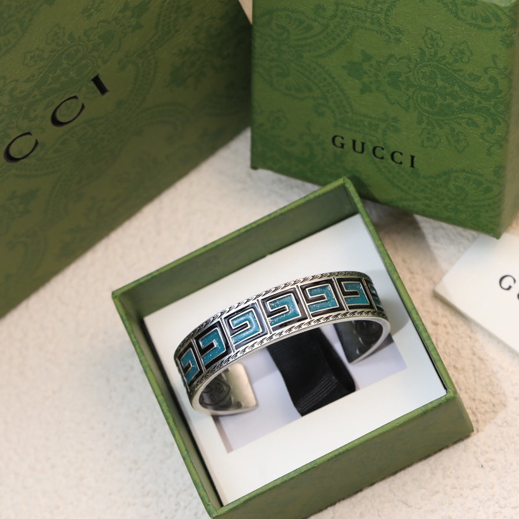 Double Gucci Cube Green Wide Bracelet