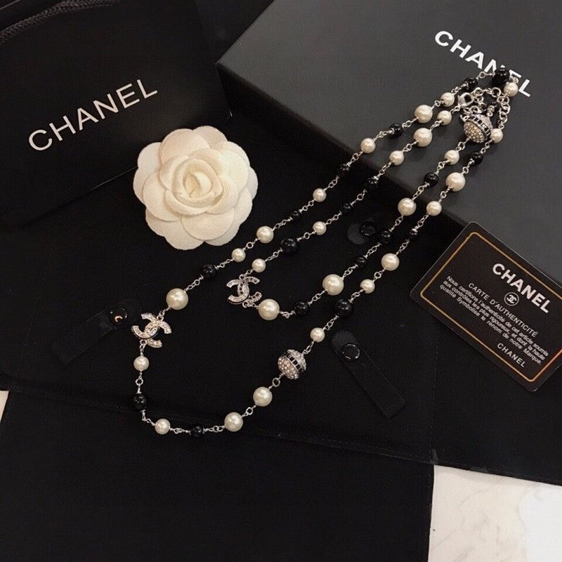 18K  Chanel Long Black Pearl Necklace