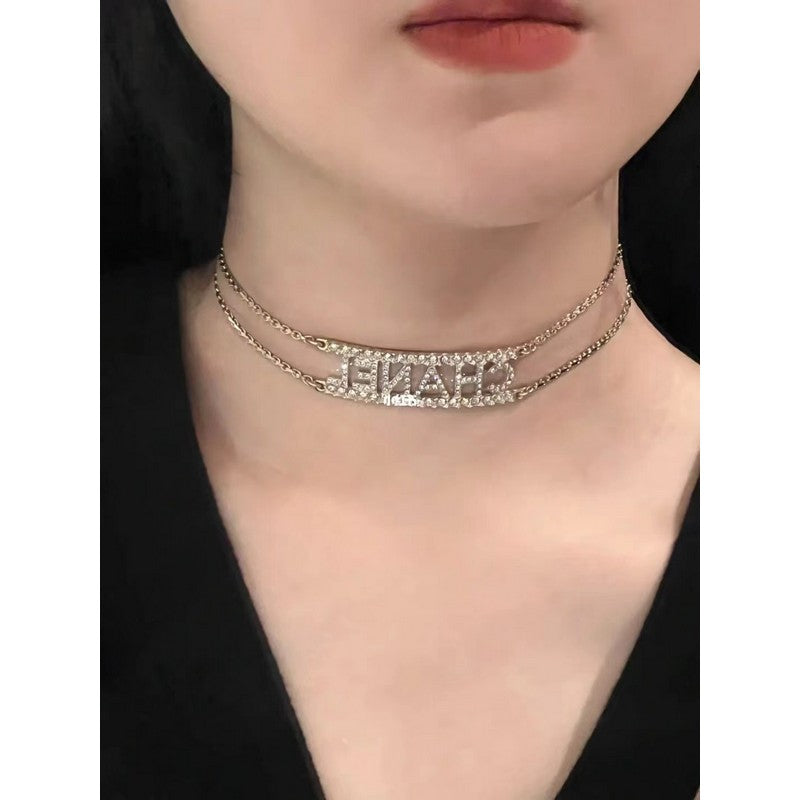 18K  Chanel Letter Diamond Choker Necklace