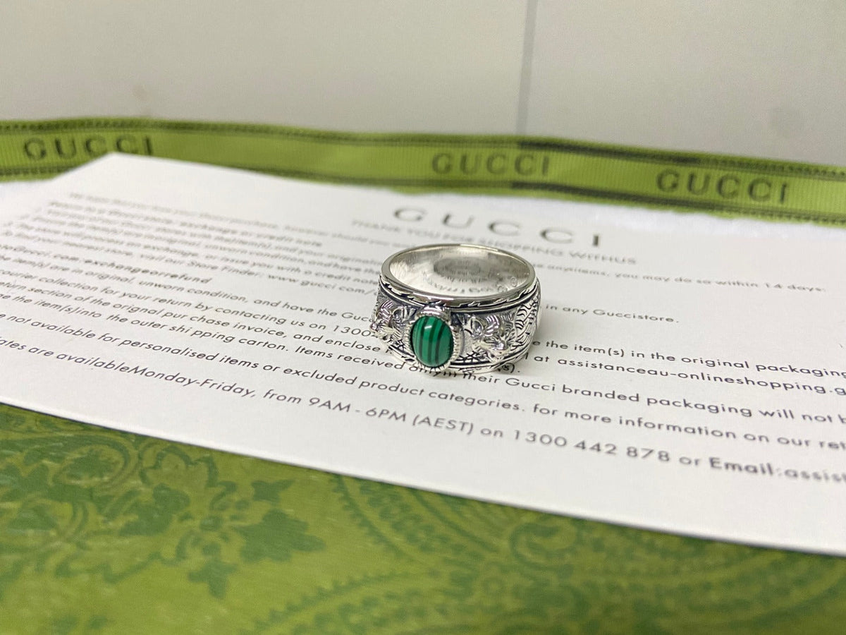 Double Gucci Feline Garden Green Ring