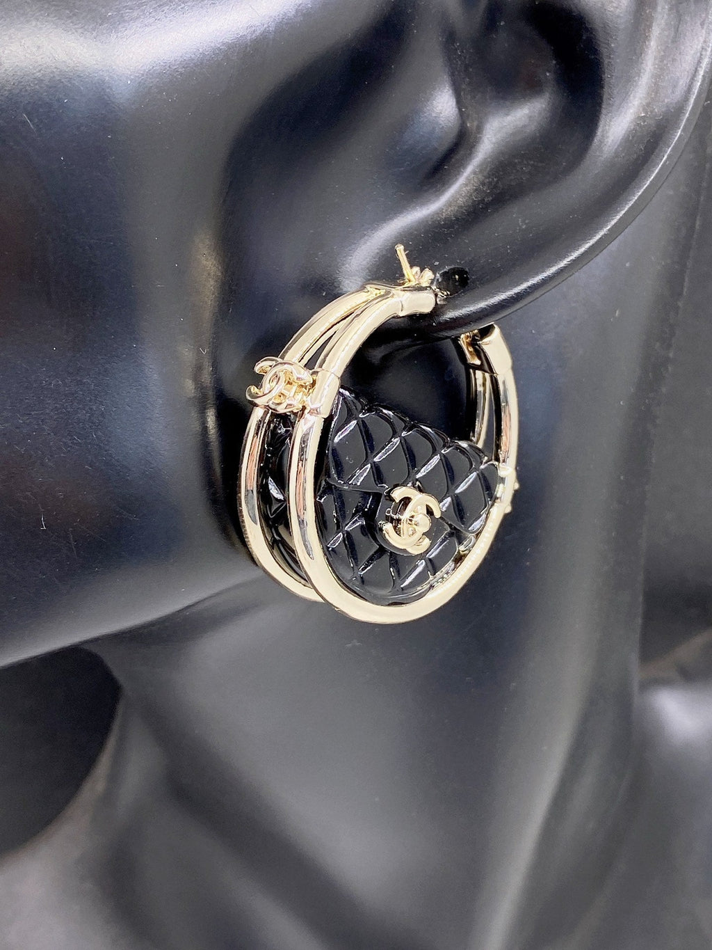 18K  Chanel Black Bag Earrings