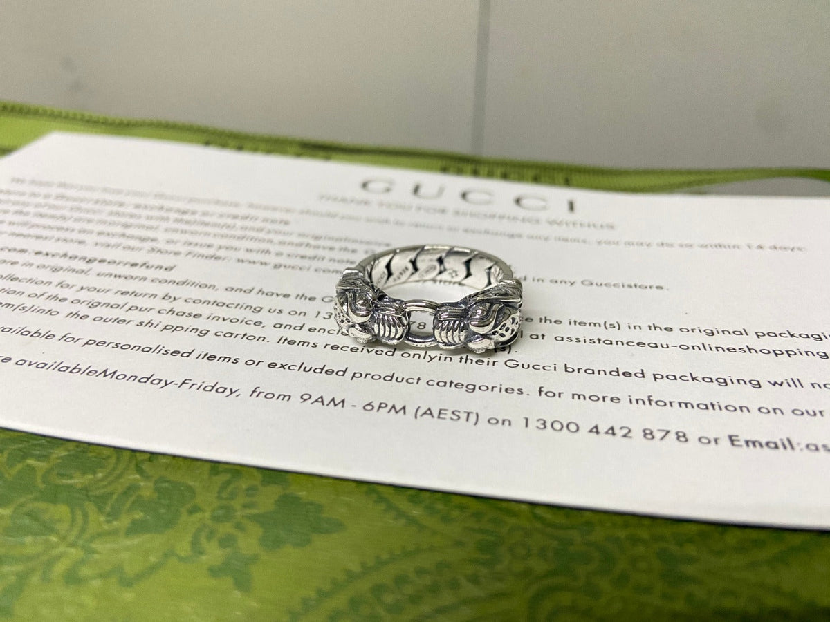 Double Gucci Tiger Head Chain Ring