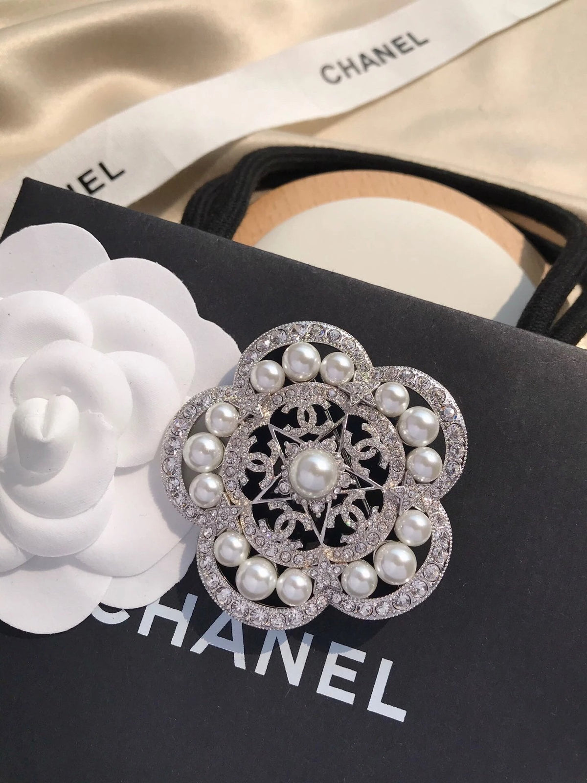 18K  Chanel Camellia Pearls Brooch