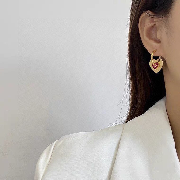 18K Celine Red Heart Earrings