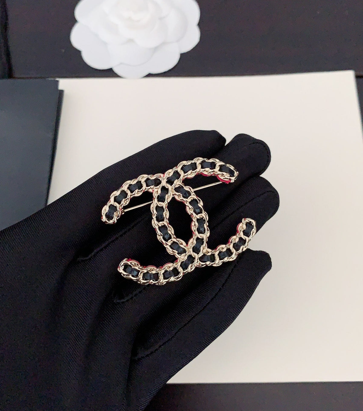 18K  Chanel Leather Pink Brooch