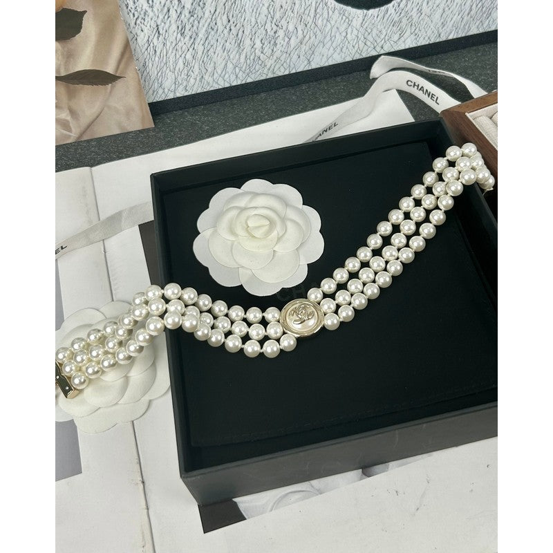 18K  Chanel Choker Pearl Chain Necklace