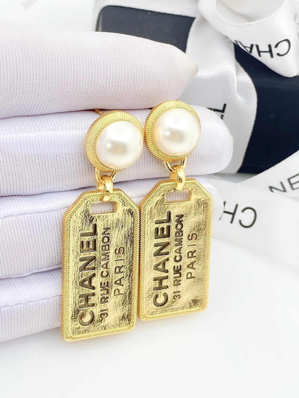 18K  Chanel Paris Pearl Earrings
