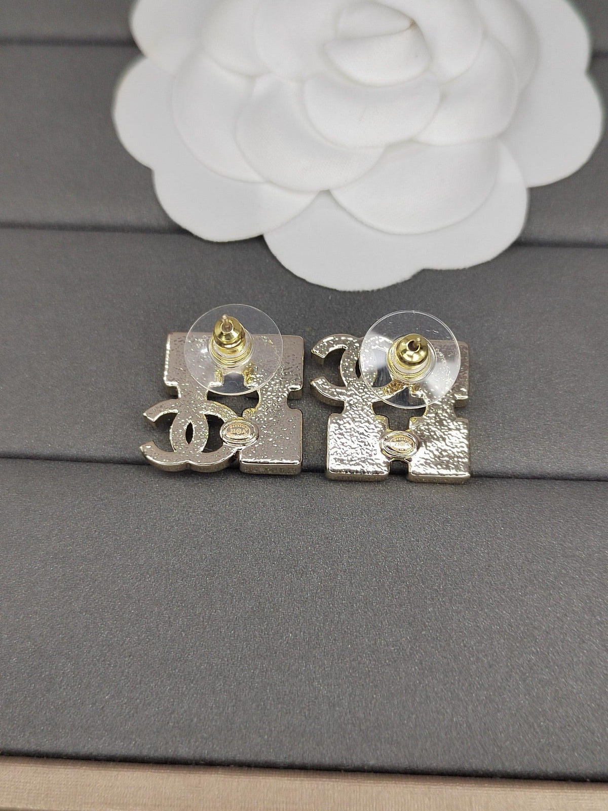 18K  Chanel Black Crystals Earrings