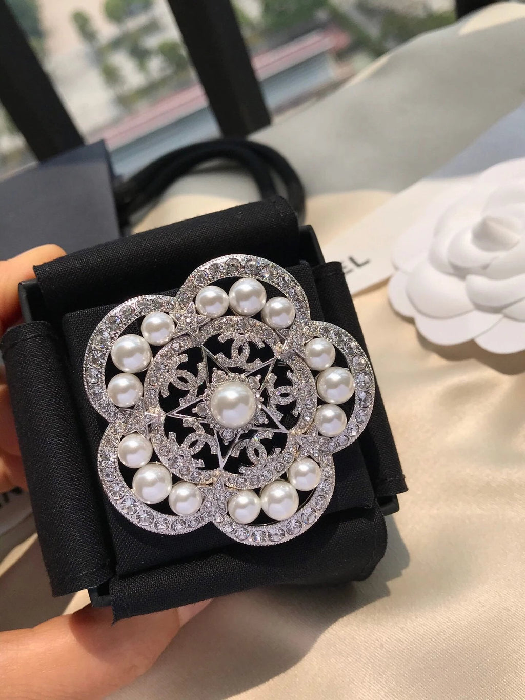 18K  Chanel Camellia Pearls Brooch