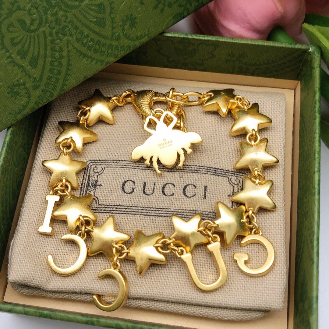 18K Double Gucci Script Crystals Bracelet