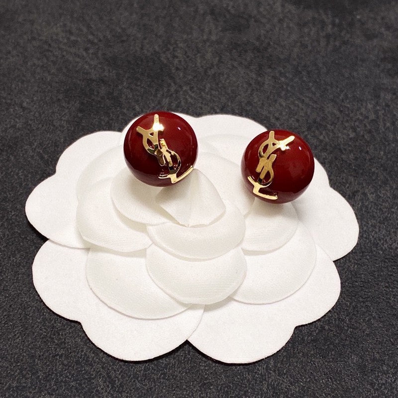 18K YSL White & Red Earrings