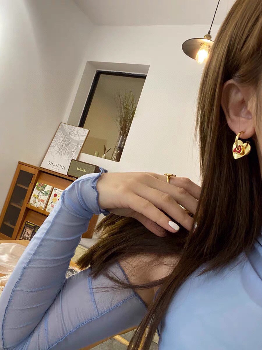 18K Celine Red Heart Earrings