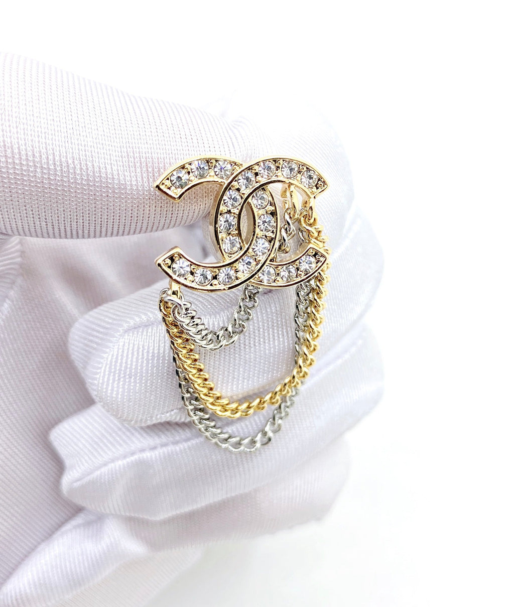 18K  Chanel Chain Pendant Earrings
