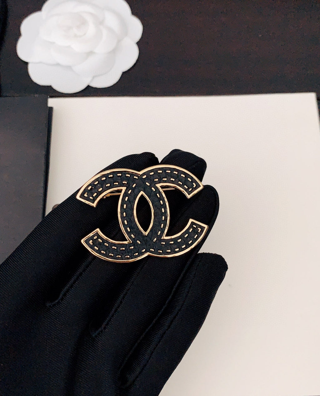18K  Chanel Black Brooch