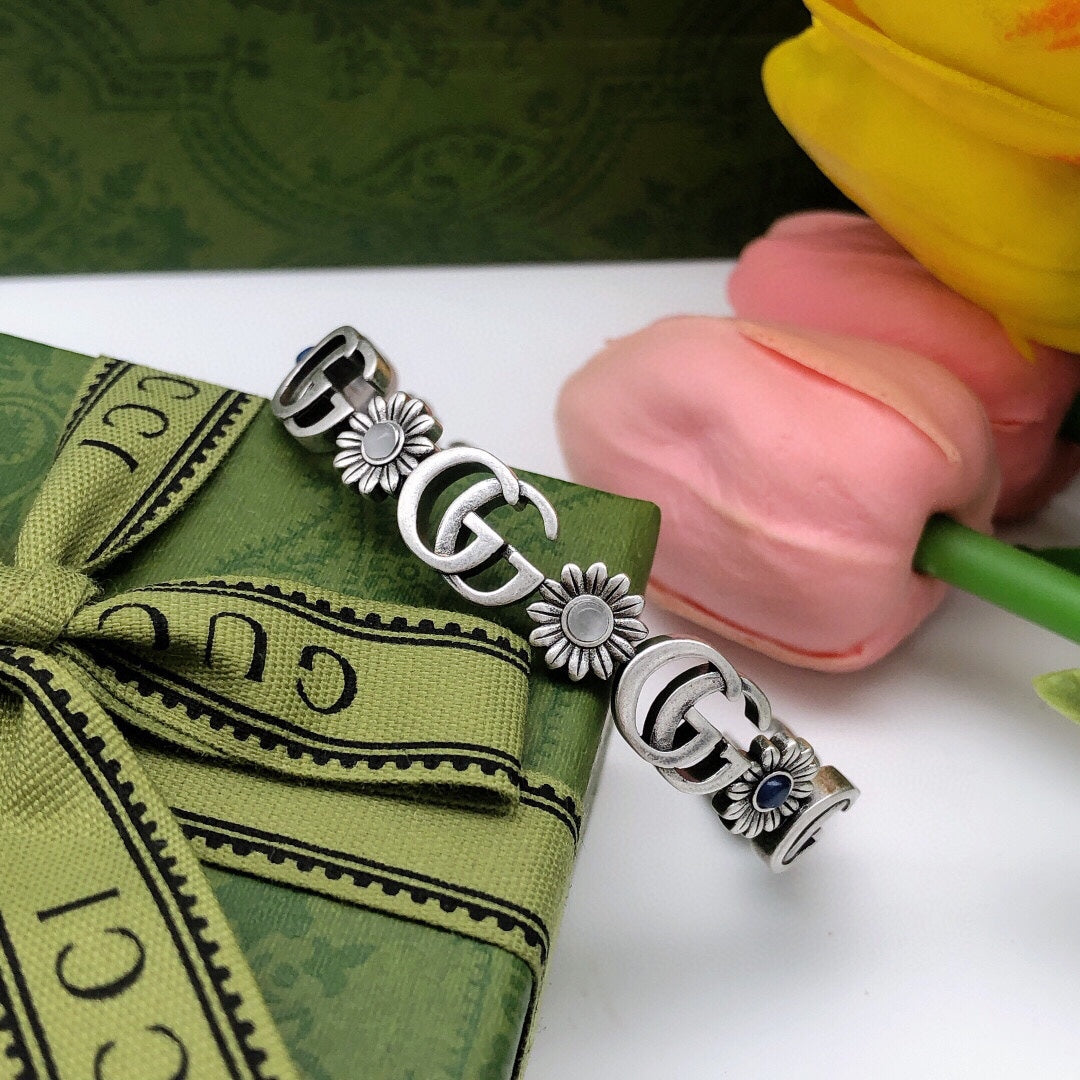 Double Gucci Flowers Open Cuff Bracelet