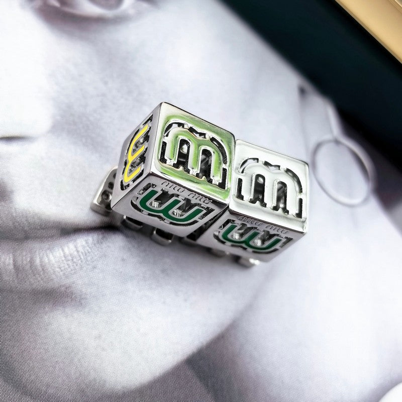 18K Miu Green & Yellow Cube Earrings