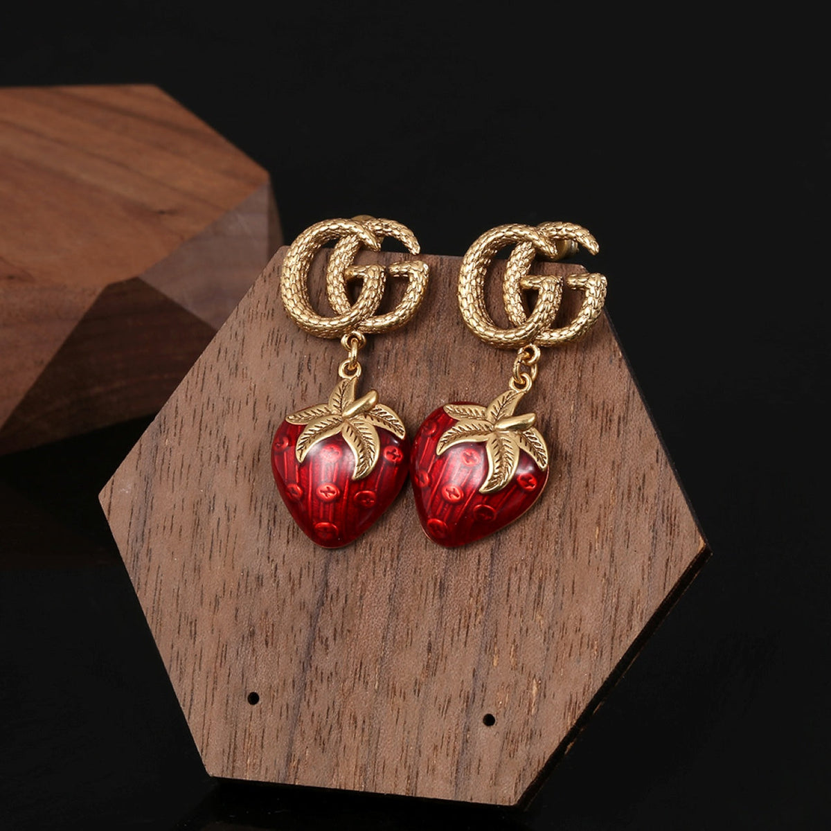 18K Double Gucci Strawberry Earrings