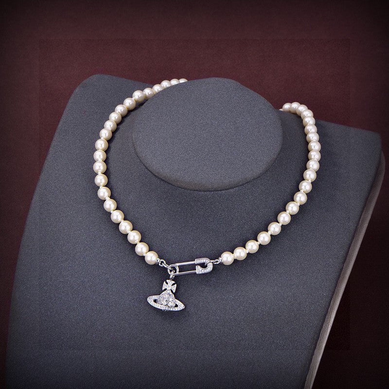 18K Vivienne West Mini Bas Relief Pearls Necklace