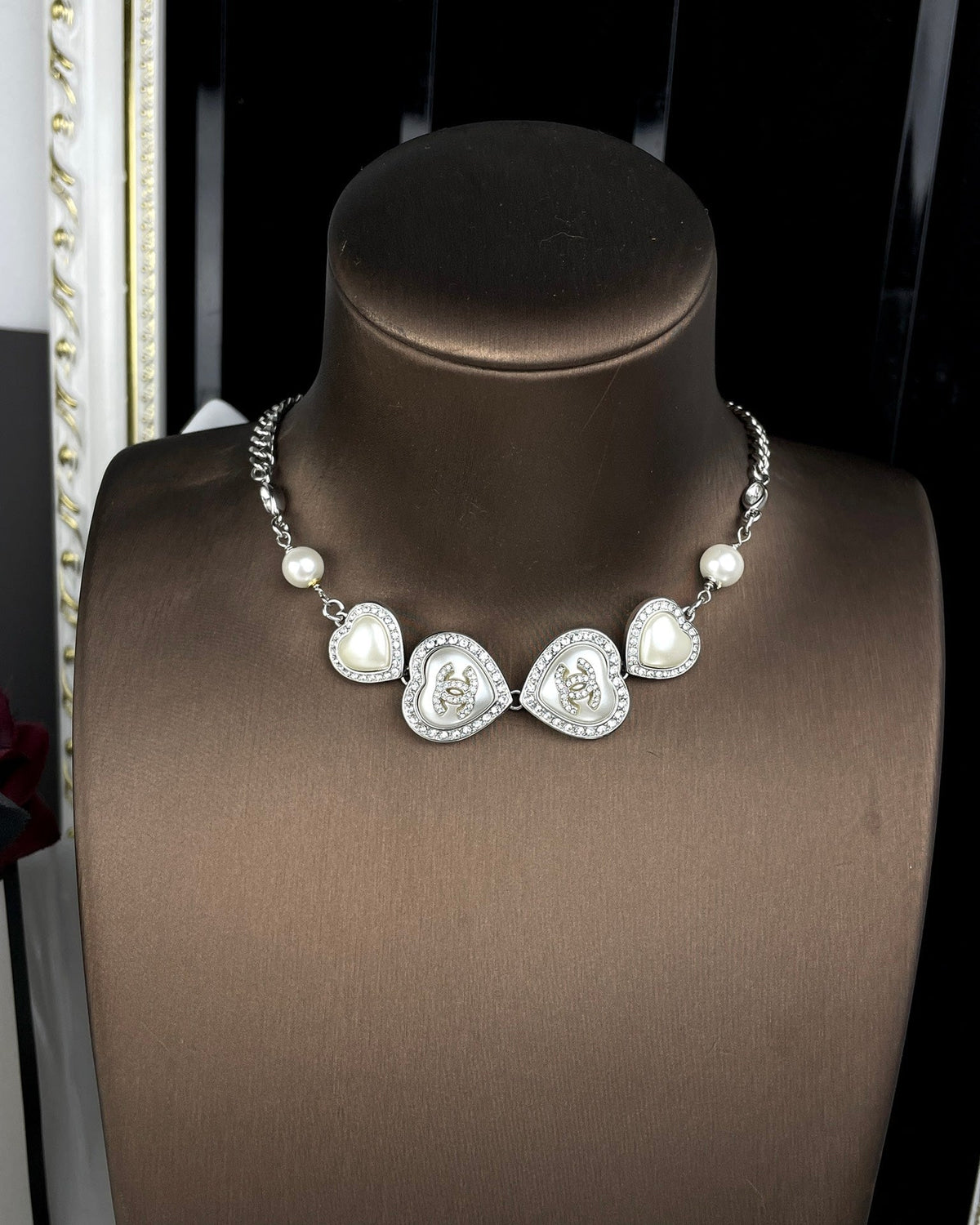 18K  Chanel Heart Crystals Necklace