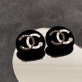 18K  Chanel Black Resin Crystals Earrings