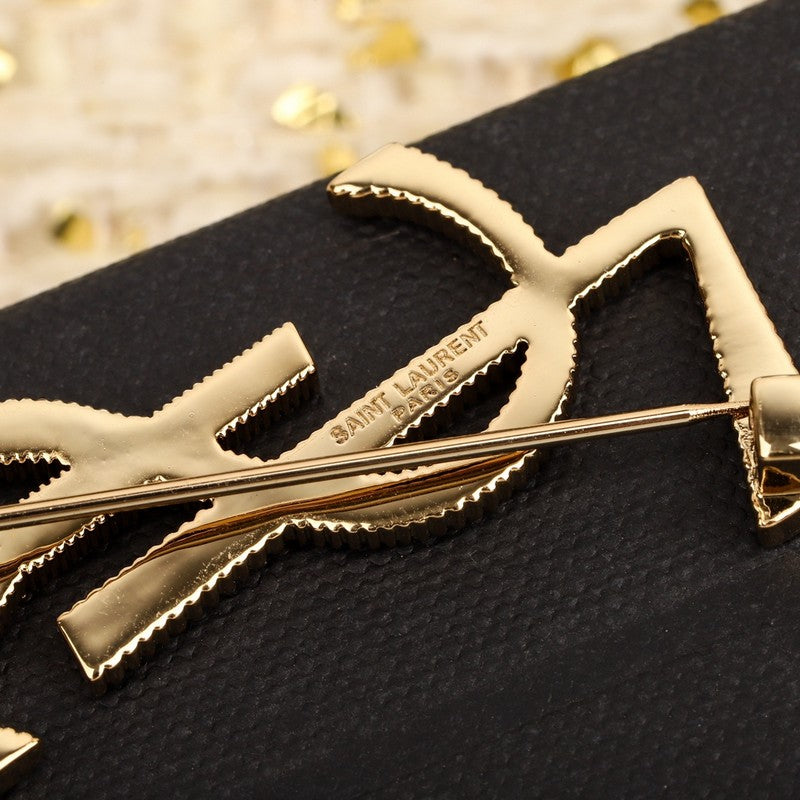 18K YSL Stripe Gold Brooch