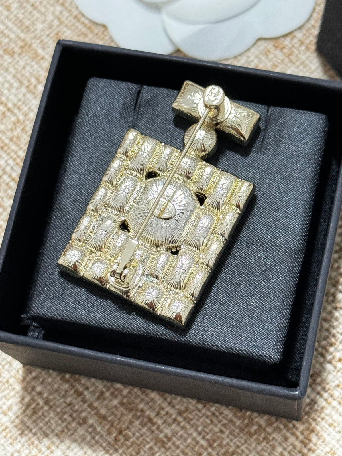 18K  Chanel Perfume Bottle Crystals Brooch